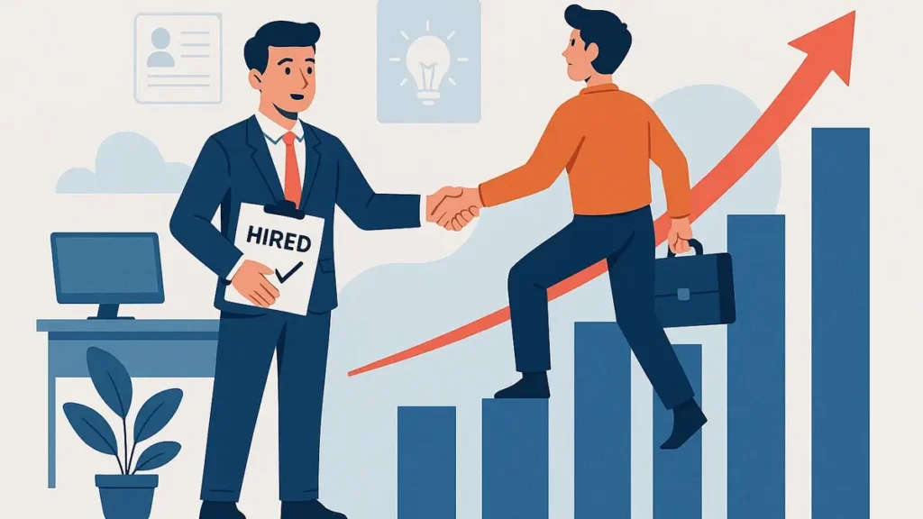 Diverse persone che si stringono la mano sopra un tavolo in un ufficio moderno e luminoso
