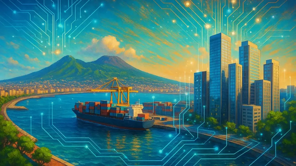 Panoramica moderna e dinamica dello skyline di Napoli