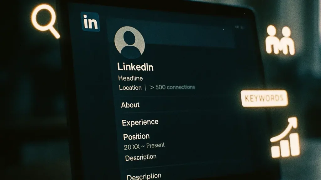 Schermo di un laptop che mostra un profilo LinkedIn ottimizzato