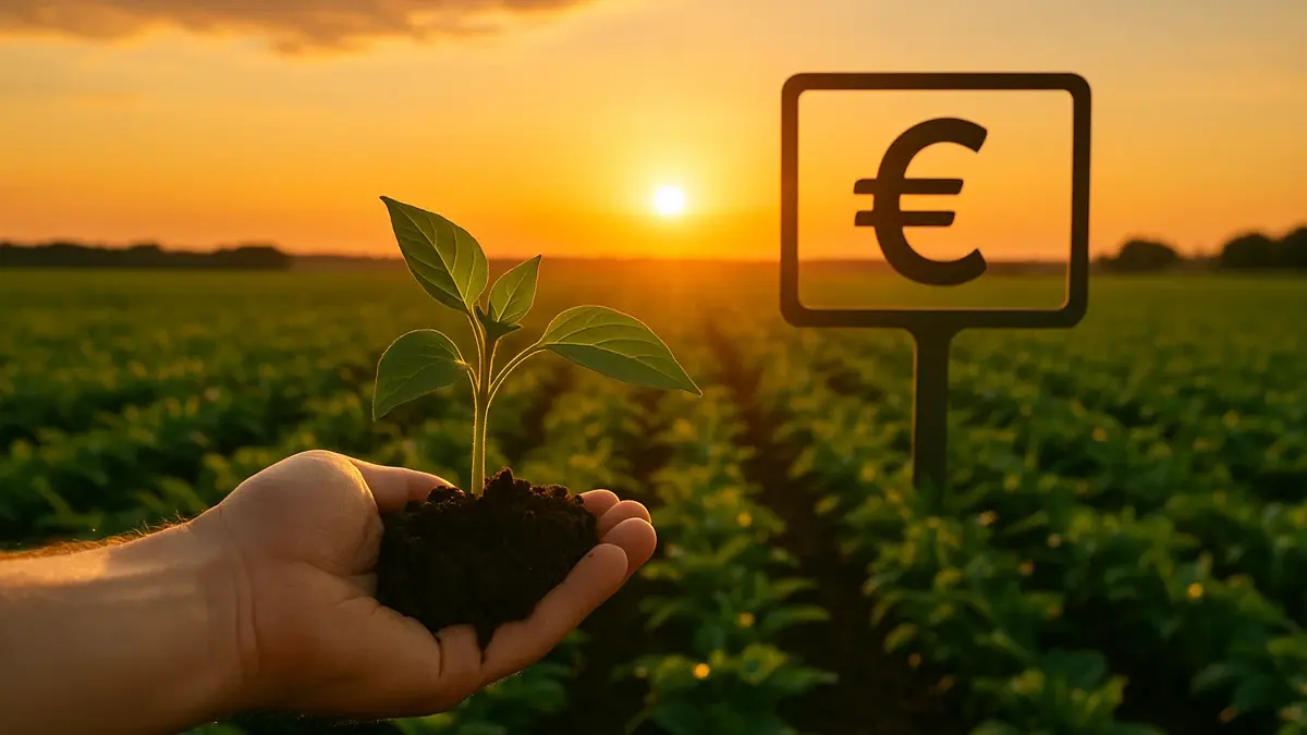 Terreno agricolo con coltivazioni verdi e un sistema di irrigazione