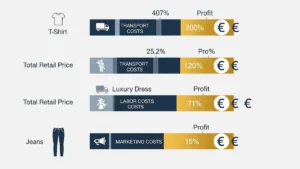 Grafico che mostra diverse percentuali di ricarico su capi di abbigliamento di varie tipologie