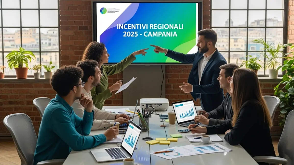 Una scena ambientata in una sala coworking moderna a Napoli