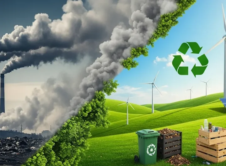 un collage di elementi da una parte ciminiere che emettono fumo grigio