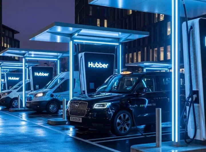 un moderno hub di ricarica per veicoli elettrici in un area urbana