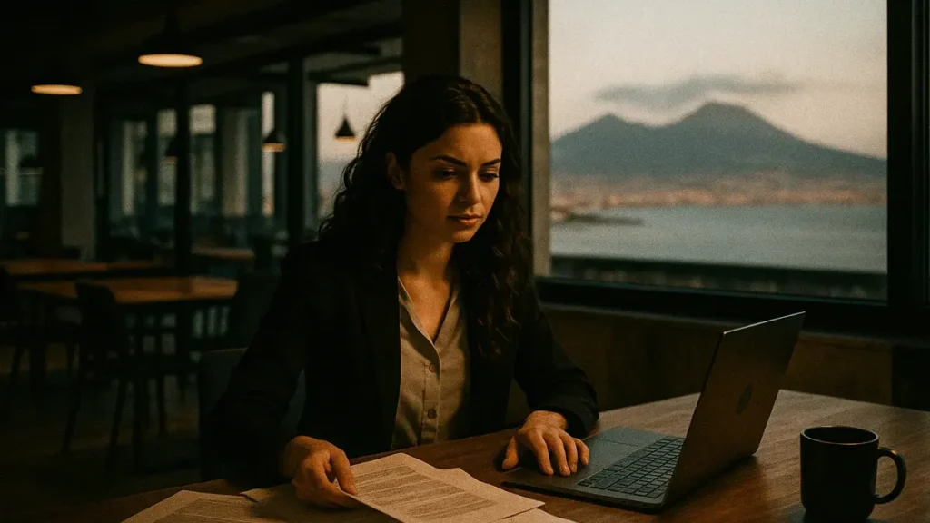 Giovane imprenditrice campana in ufficio condiviso