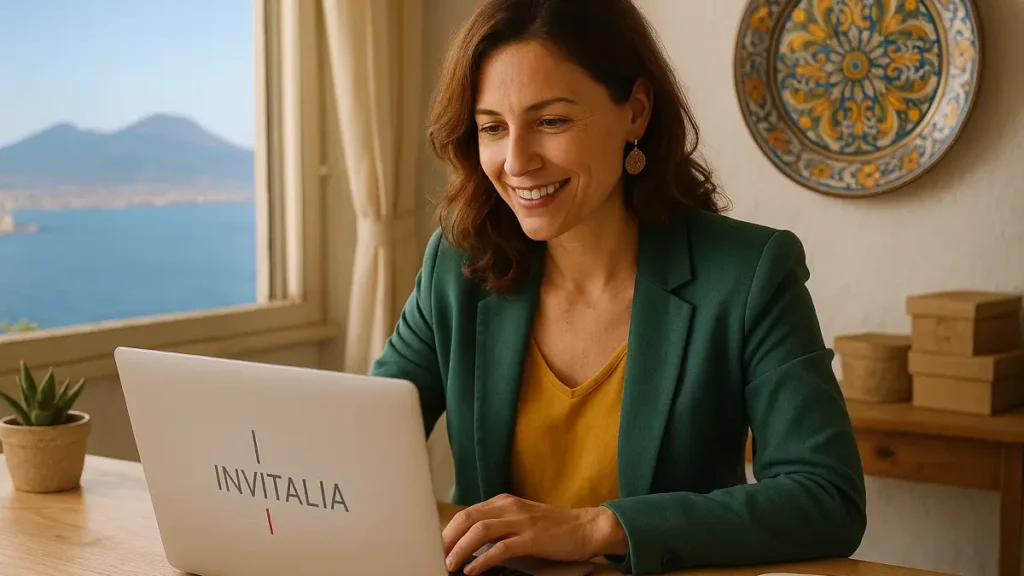 Imprenditrice sorridente in Campania lavora al suo progetto grazie ai fondi del bando Impresa Donna Invitalia