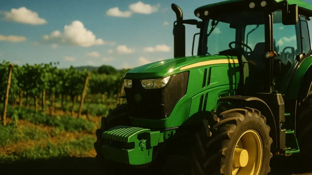 Trattore moderno con sistema di agricoltura di precisione in un campo fertile della Campania