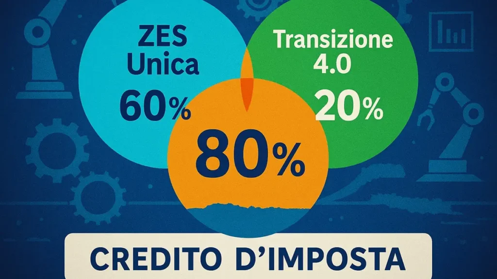 Diagramma grafico che mostra la sinergia tra Credito Imposta ZES Unica e Bonus Macchinari