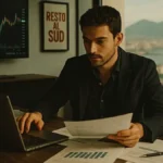 Giovane imprenditore in Campania lavora al business plan della sua nuova attività
