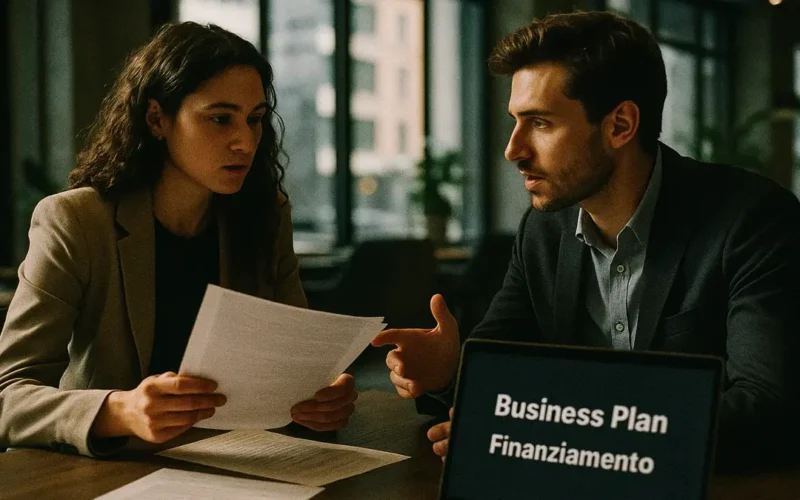 Giovane imprenditore lavora al business plan per aprire una nuova attività