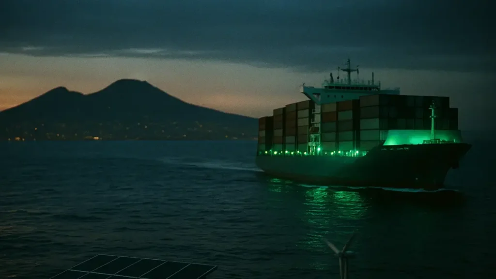 Porto di Napoli moderno e sostenibile con nave portacontainer