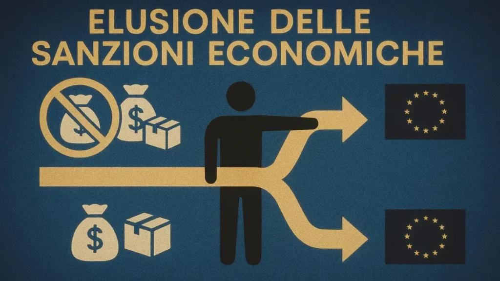 Schema visivo che illustra i metodi più comuni di elusione delle sanzioni internazionali