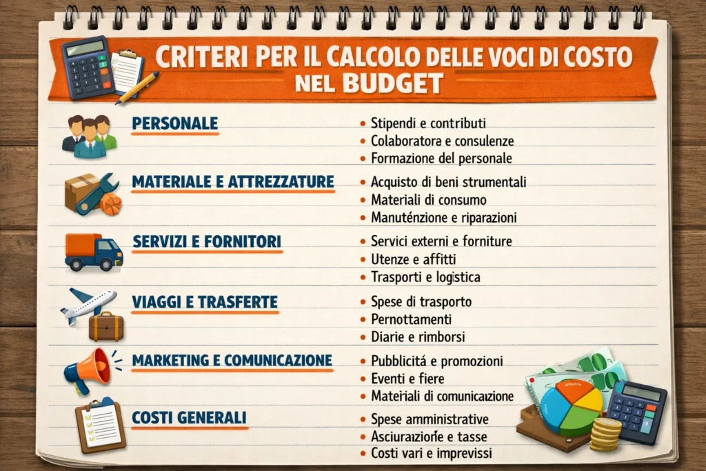 quali sono i criteri di calcolo delle voci di costo del budget